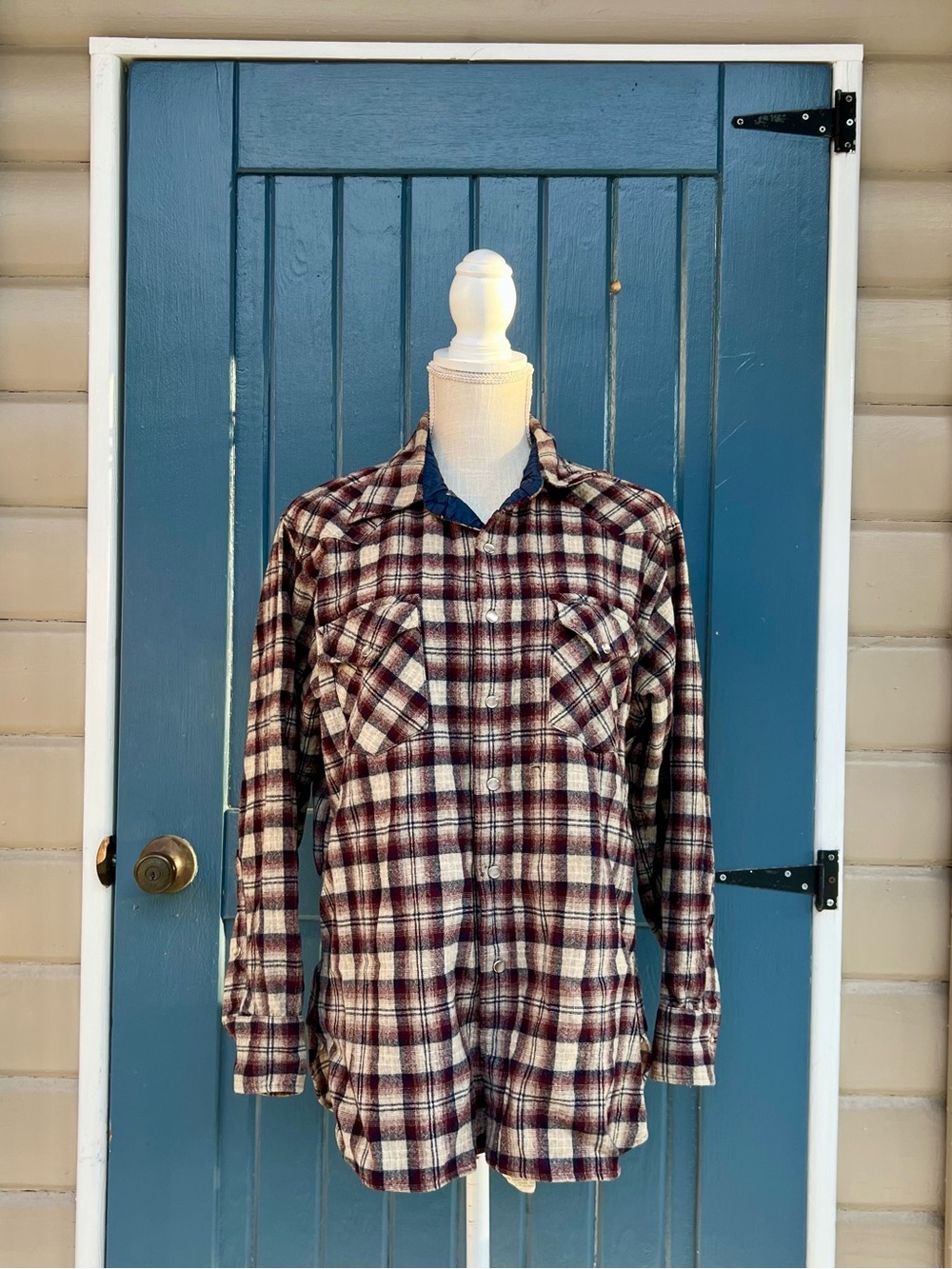 Vintage 70s Pendleton High Grade Western Wear Wool Plaid Shirt Mens XL